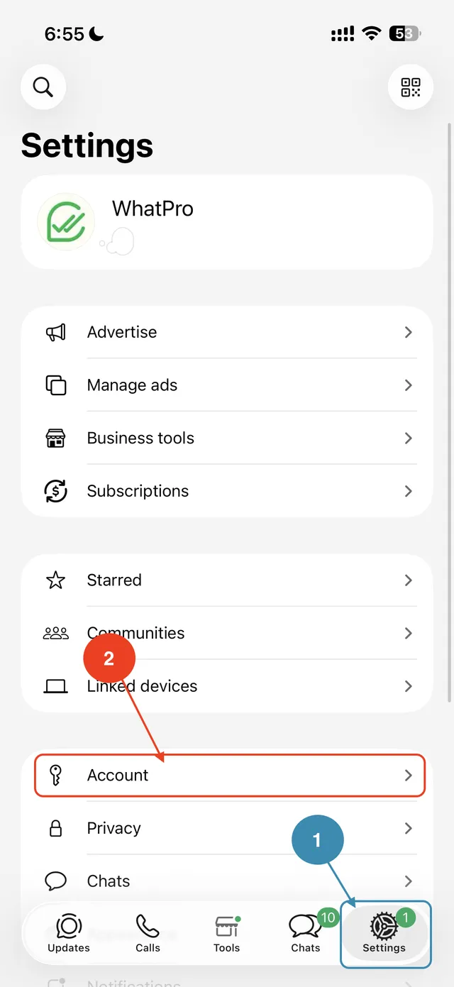 Tap Account.